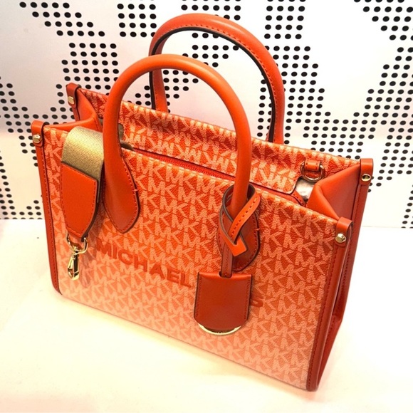 Michael Kors Mirella Small Ombré Signature Logo Crossbody Bag Red Clay - Picture 8 of 9